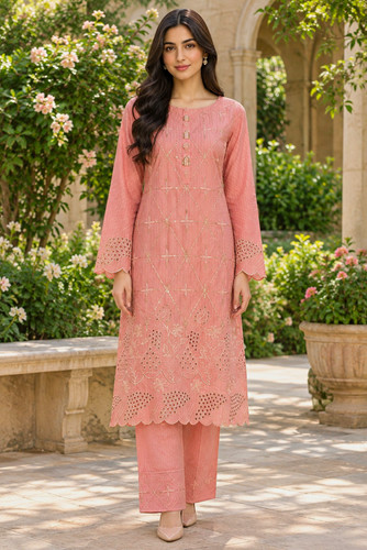 Damen pfirsich bestickt kameez - damen,