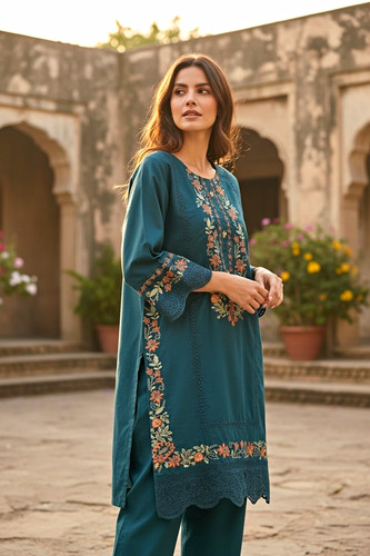 Damen türkis bestickt kameez - türkis,