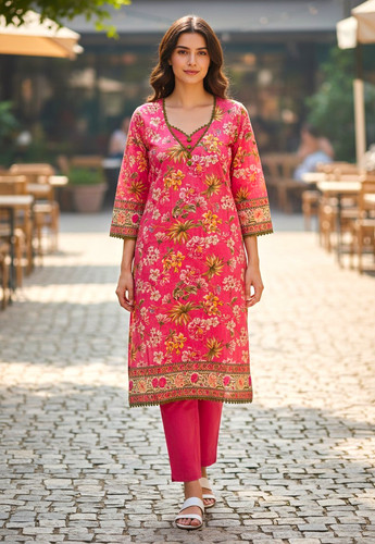 Damen rosa blumenmuster kameez - rosa,