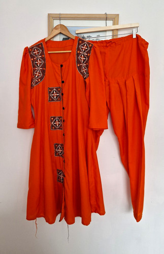 Damen orange bestickt salwar - orange,